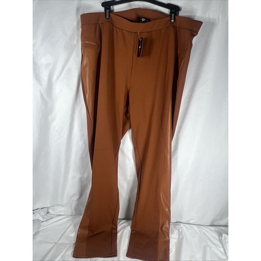 Ashley Stewart Faux Leather Paneled‎ Leggings caramel  22-24Elevated Look Womens - Picture 3 of 15